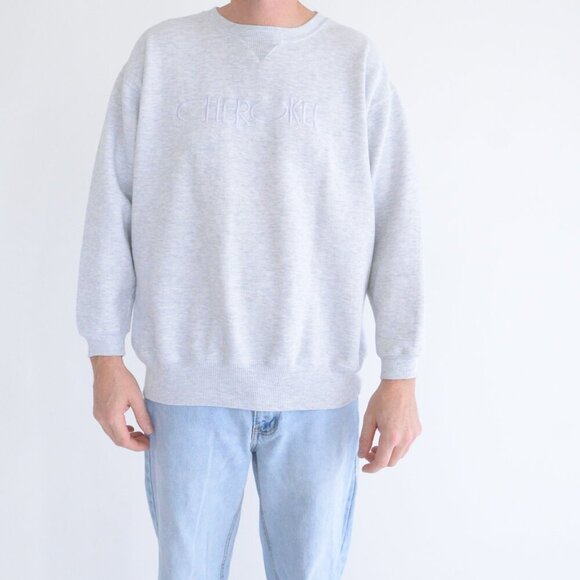 Vintage Cherokee Gray Embroidered Crew Neck Sweater Size Large - Picture 1 of 10